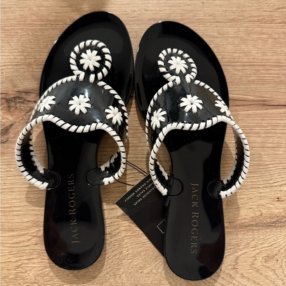 Jack Rogers Black and White Floral Sandals